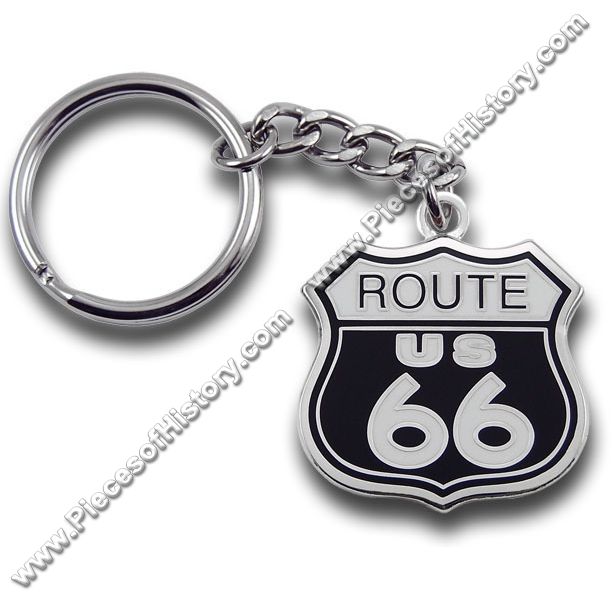 ROUTE US 66 White With Black Highway Sign Metal KEY CHAIN Ring Keychain NEW 